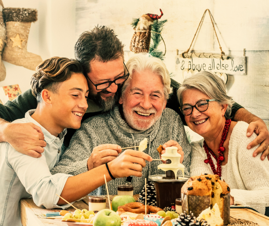 Three generations of family together celebrating and happy to share happy moments together